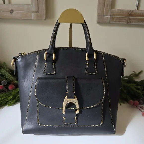 Dooney & Bourke Emerson Satchel/Crossbody Black Florentine Leather Gold Hardware - Picture 10 of 13